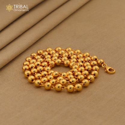 Sterling silver beaded necklace with gold polish, stylish unisex jewelry by TRIBAL ORNAMENTS, perfect for customized gifting.