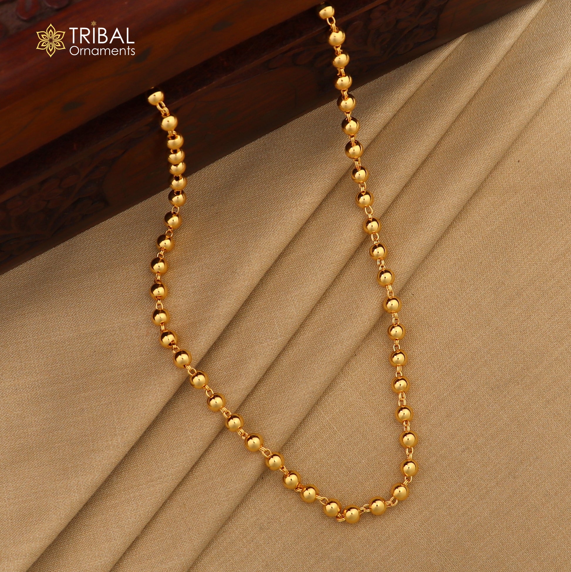 Amazing sterling silver handmade gorgeous gold polished beaded necklace, excellent customized gifting stylish chain unisex jewelry ch87 - TRIBAL ORNAMENTS