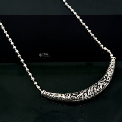 24" long Vintage Indian traditional style trendy 925 sterling silver chitai necklace, choker tribal jewelry SET700 - TRIBAL ORNAMENTS
