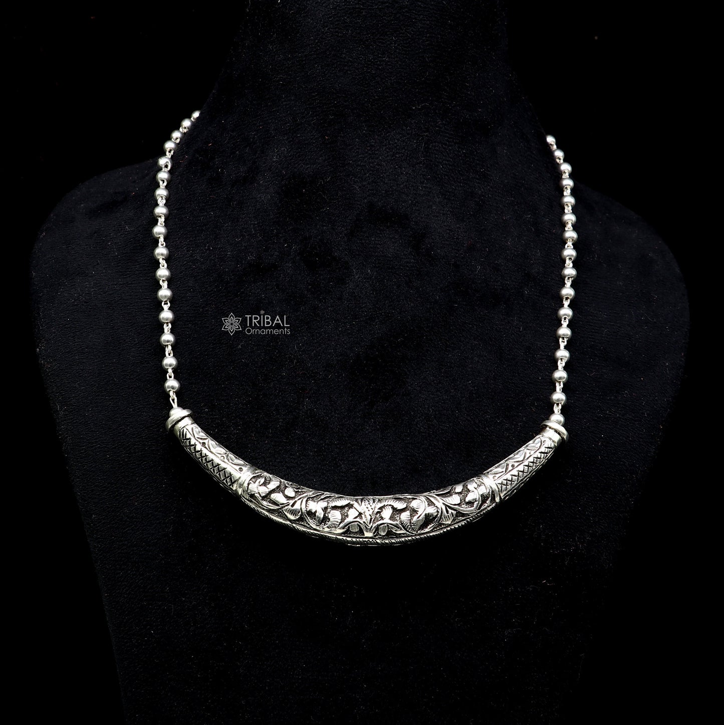 24" long Vintage Indian traditional style trendy 925 sterling silver chitai necklace, choker tribal jewelry SET700 - TRIBAL ORNAMENTS