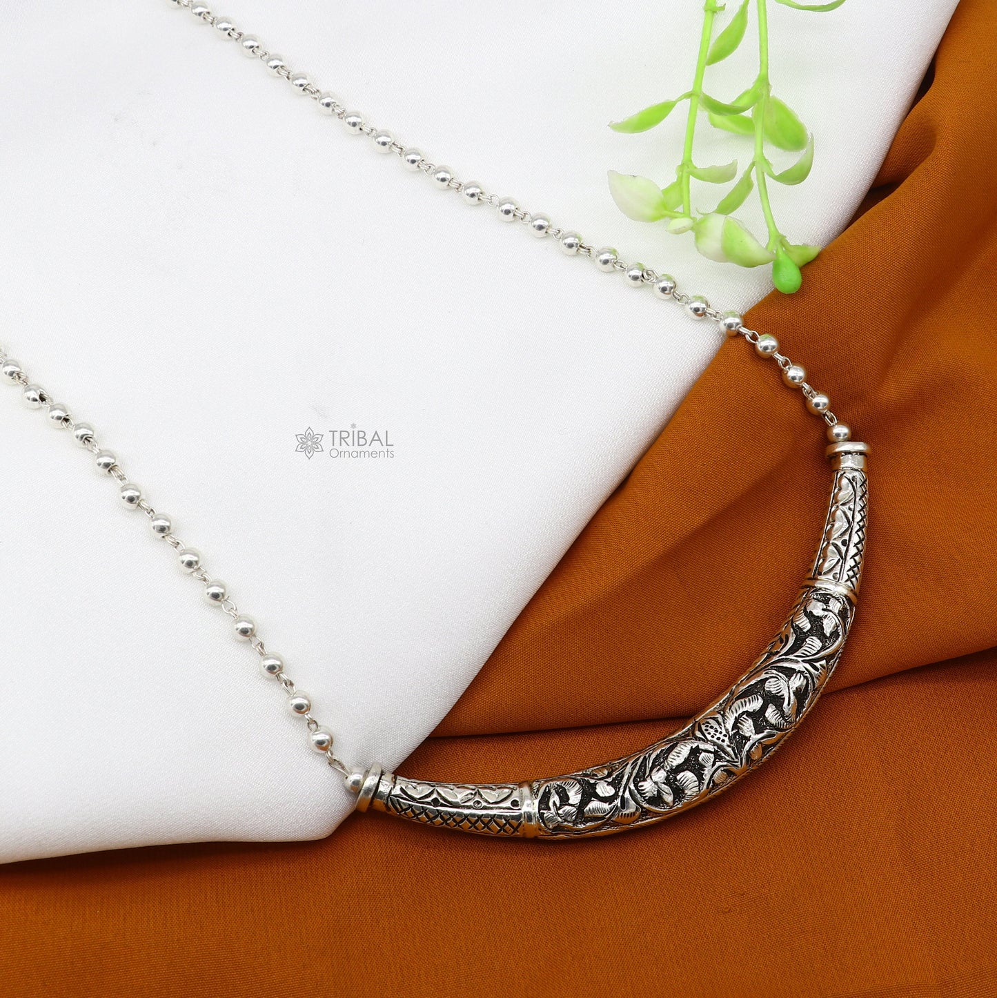 24" long Vintage Indian traditional style trendy 925 sterling silver chitai necklace, choker tribal jewelry SET700 - TRIBAL ORNAMENTS