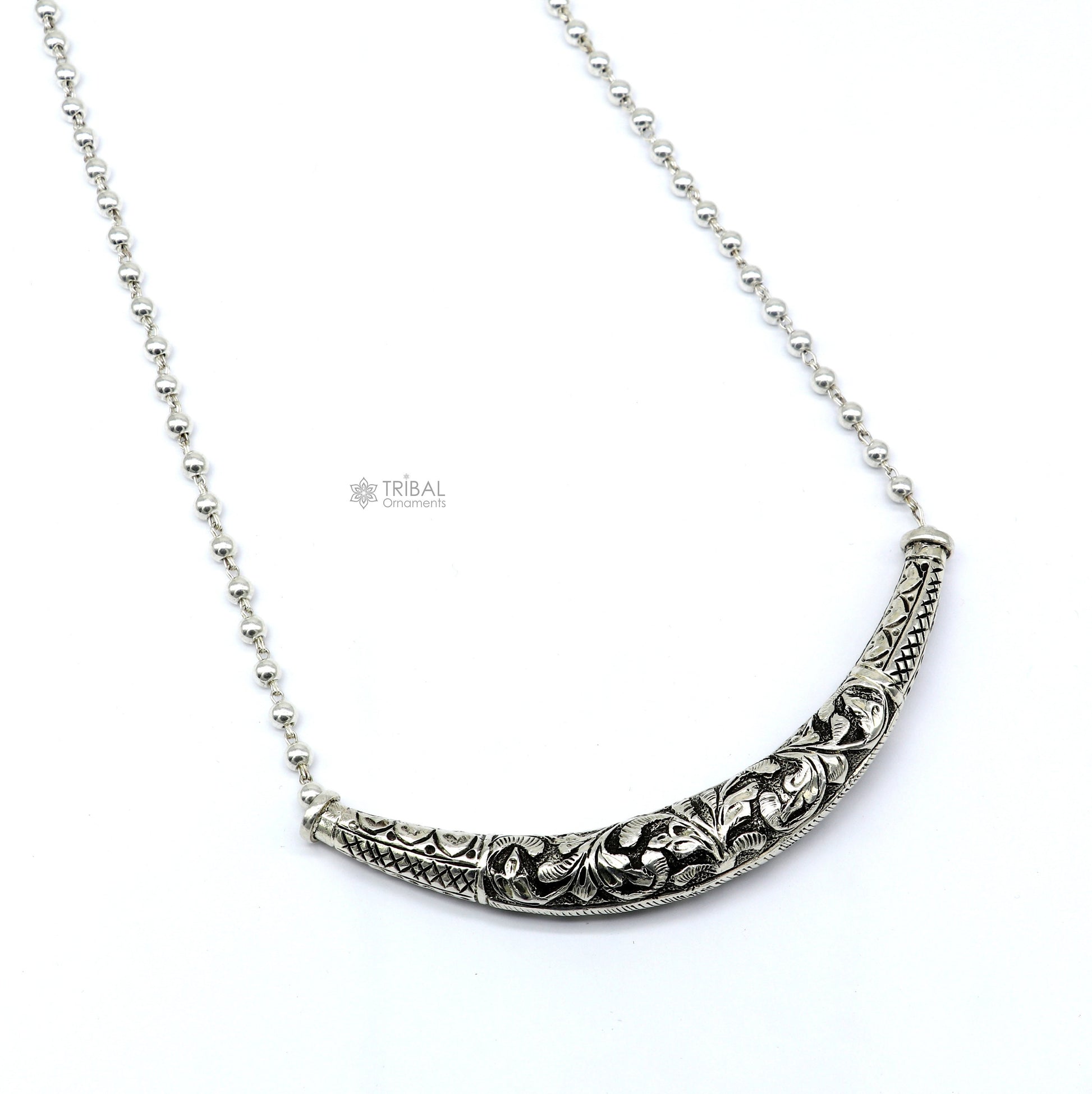 24" long Vintage Indian traditional style trendy 925 sterling silver chitai necklace, choker tribal jewelry SET700 - TRIBAL ORNAMENTS