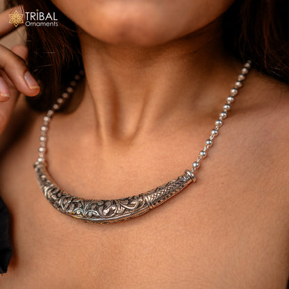 18 to 24" long Vintage Indian traditional style trendy 925 sterling silver chitai necklace, choker tribal jewelry SET700 - TRIBAL ORNAMENTS