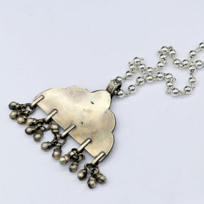 Tribal ORNAMENTS 925 sterling silver beaded long necklace with traditional design and pendant, part of cultural jewelry set.
