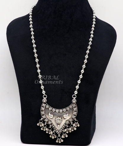 925 sterling silver beaded long necklace with 5.5mm beads, featuring a traditional, cultural, and trendy design by TRIBAL ORNAMENTS.