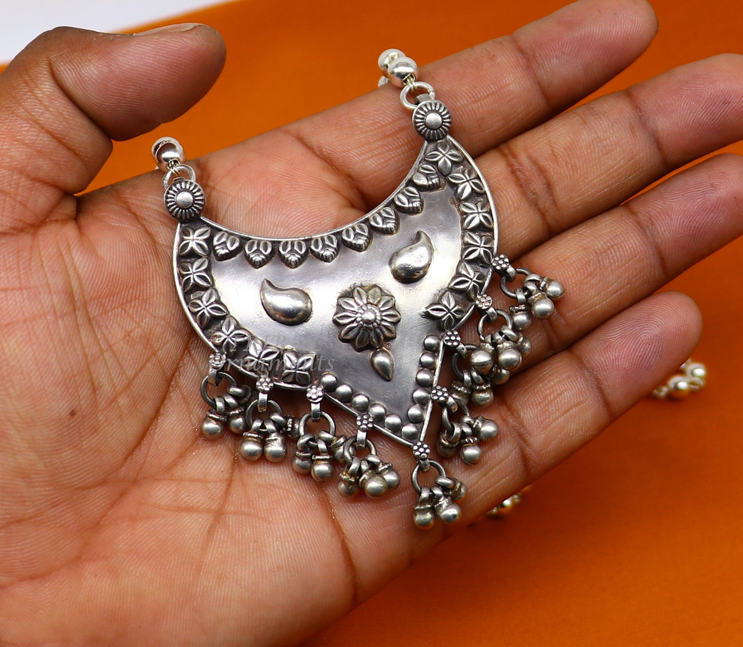 925 sterling silver beaded long necklace with unique traditional design, crafted by Tribal Ornaments, showcasing cultural jewelry style.