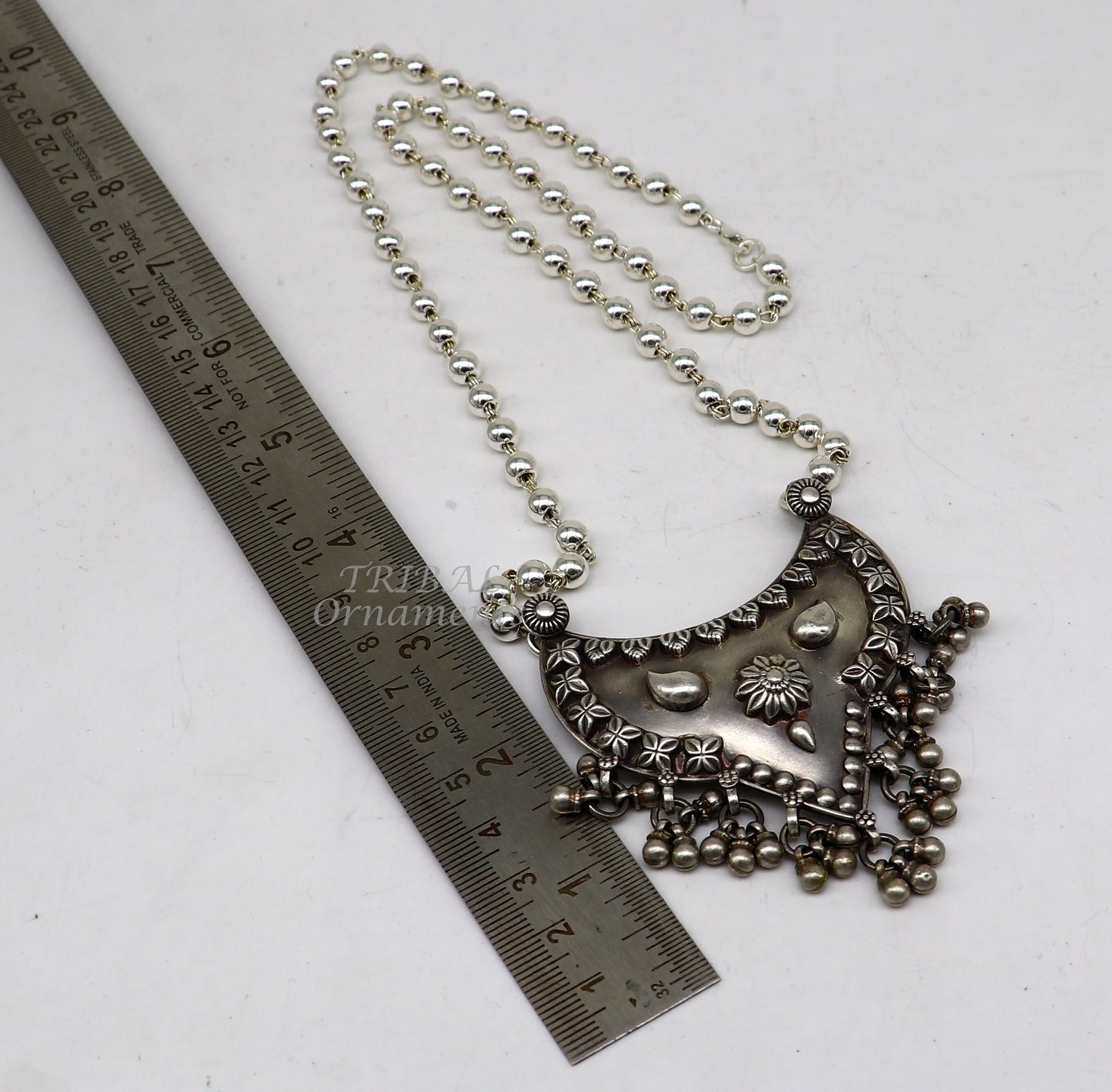 925 sterling silver beaded long necklace with 5.5mm beads, featuring a unique traditional tribal design, part of jewelry set.