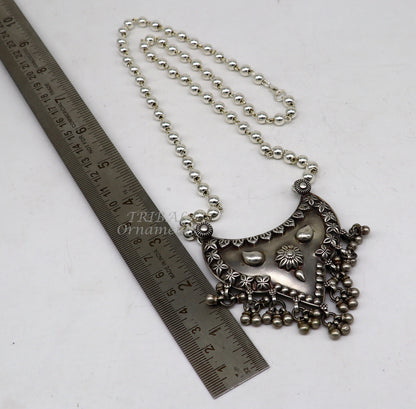 925 sterling silver beaded long necklace with 5.5mm beads, featuring a unique traditional tribal design, part of jewelry set.