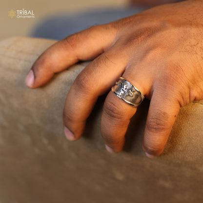 925 sterling silver lizard design ring for men, tribal ornament jewelry, detailed lizard motif on smooth silver band