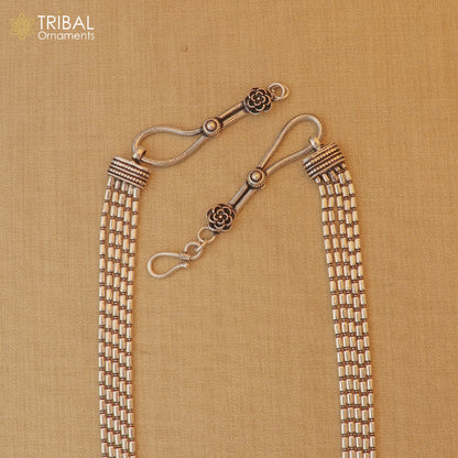 925 sterling silver 5-line beaded chain necklace set by TRIBAL ORNAMENTS, featuring tribal-inspired jewelry with intricate beaded design.