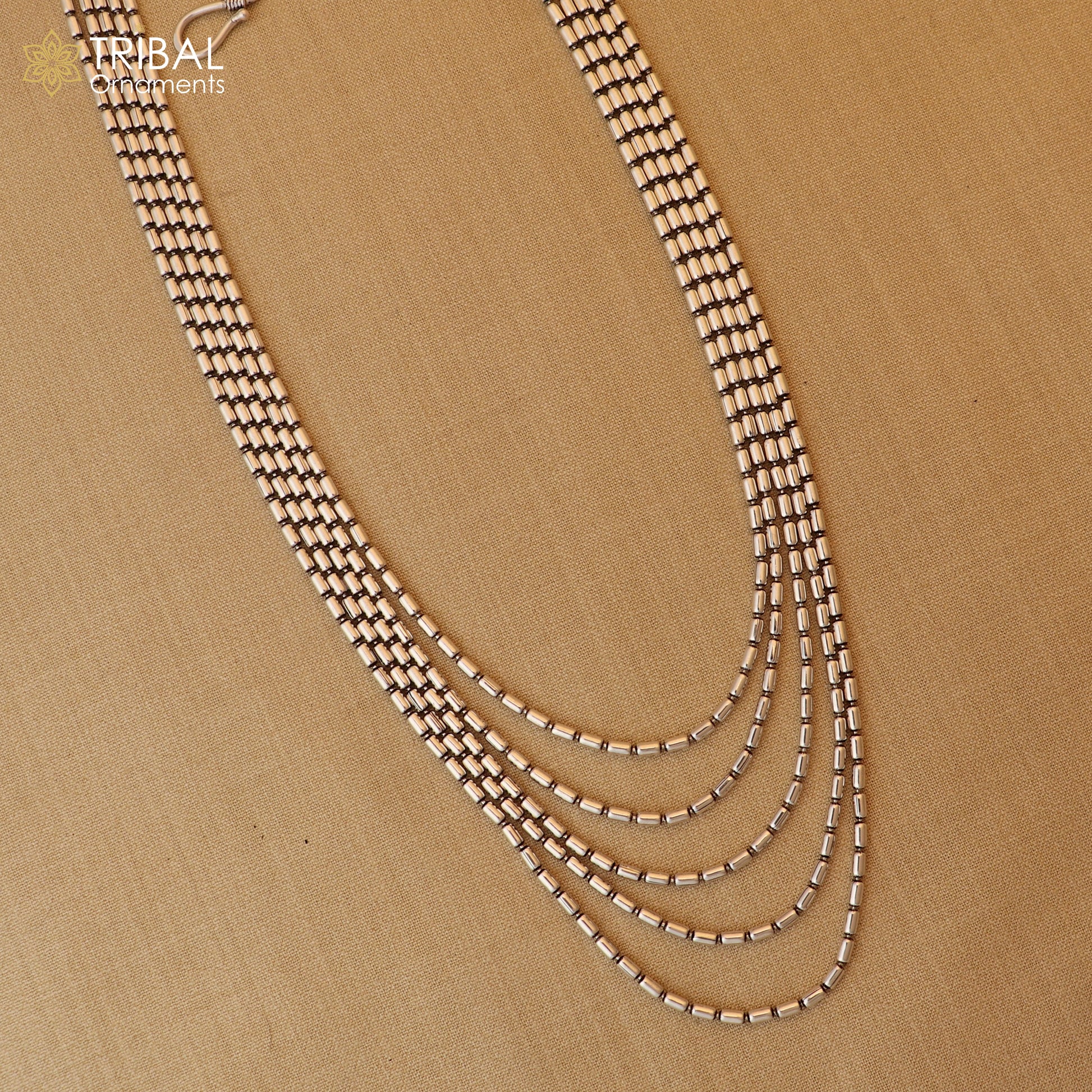 925 sterling silver 5 line beaded chain necklace set, tribal jewelry set796 - TRIBAL ORNAMENTS