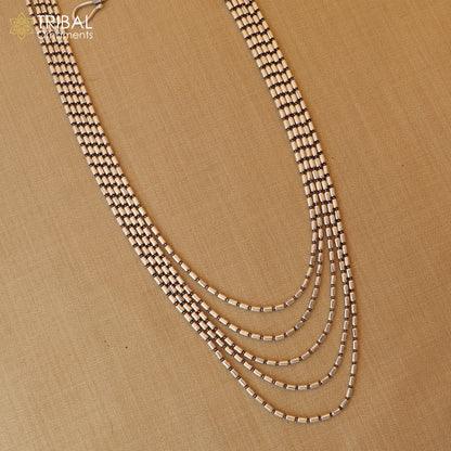 925 sterling silver 5-line beaded chain necklace set by TRIBAL ORNAMENTS, featuring tribal jewelry with intricate beaded details.
