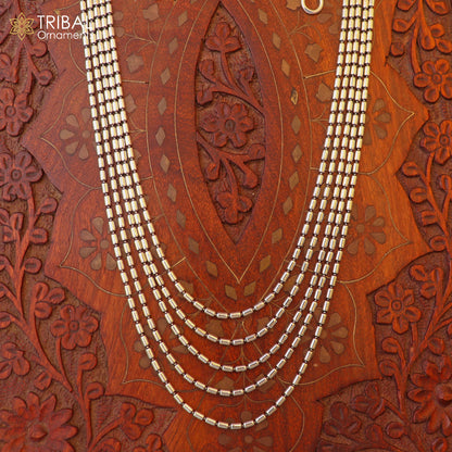 925 sterling silver 5-line beaded chain necklace set by TRIBAL ORNAMENTS, featuring intricate tribal jewelry design and beaded details.