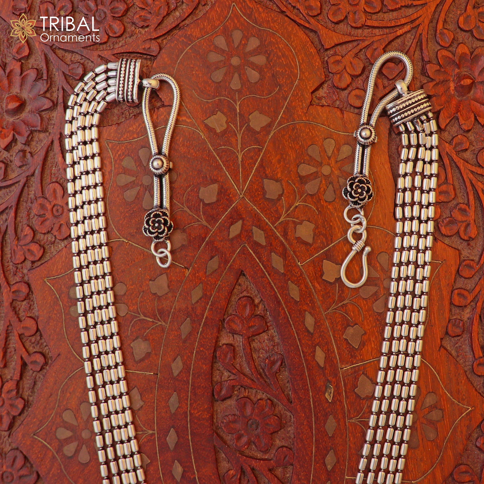 925 sterling silver 5 line beaded chain necklace set, tribal jewelry set796 - TRIBAL ORNAMENTS