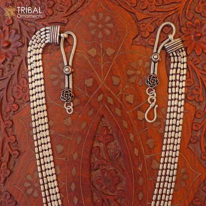 925 sterling silver 5-line beaded chain necklace set by TRIBAL ORNAMENTS, featuring intricate tribal-style beaded jewelry design.
