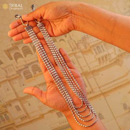 925 sterling silver 5-line beaded chain necklace set by TRIBAL ORNAMENTS, featuring intricate tribal jewelry design in 18 to 20 inches.