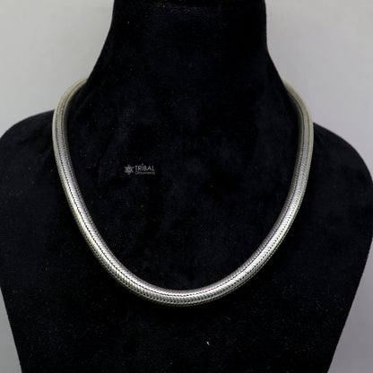 8mm sterling silver snake chain necklace by TRIBAL ORNAMENTS featuring an oxidized vintage pendant jewelry design.