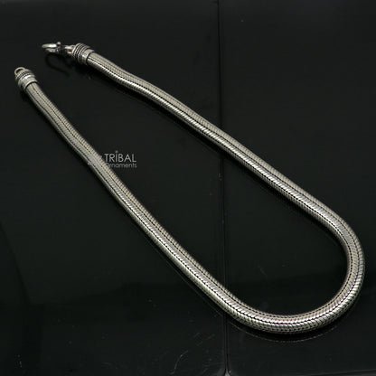 8mm solid 925 sterling silver snake chain pendant necklace with oxidized vintage finish, stylish heavy jewelry from TRIBAL ORNAMENTS.