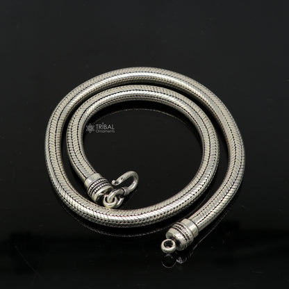 8mm sterling silver snake chain necklace with oxidized vintage pendant, stylish heavy jewelry from Tribal Ornaments.