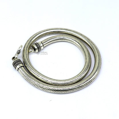 8mm solid 925 sterling silver snake chain with oxidized finish, featuring a pendant, stylish vintage jewelry by TRIBAL ORNAMENTS.