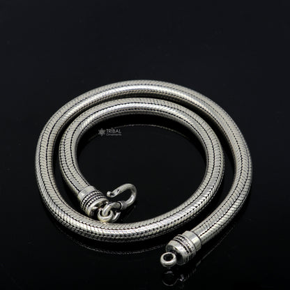 8mm solid 925 sterling silver snake chain necklace with oxidized vintage pendant chain, stylish heavy jewelry from TRIBAL ORNAMENTS.