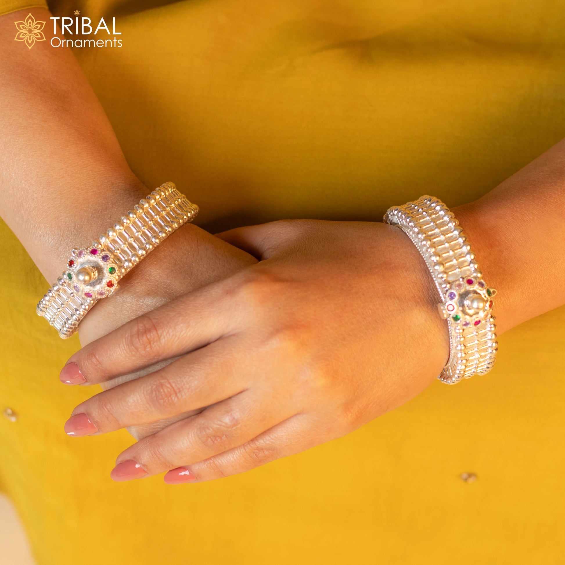 Indian traditional 925 sterling silver bangle cuff with cultural design, handmade vintage pattern, suitable for brides.
