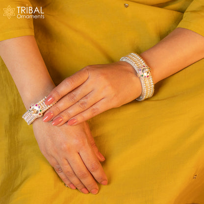 Traditional Indian 925 sterling silver bangle cuff with intricate cultural design, handmade vintage brides bangle by TRIBAL ORNAMENTS.