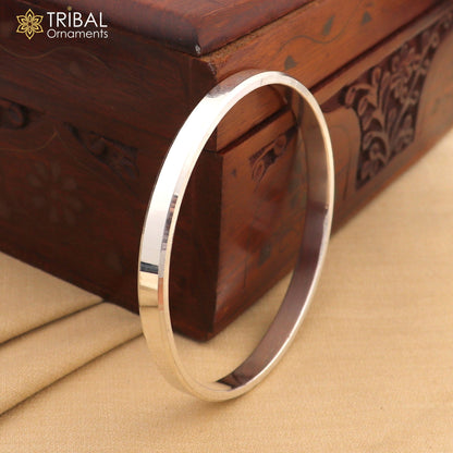 Sterling silver customized plain bangle kada from TRIBAL ORNAMENTS, tribal jewelry with a sleek, polished design in 2.625-inch size.