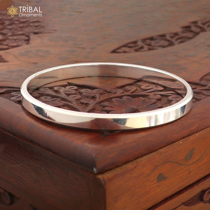 Sterling silver customized plain bangle kada from Tribal Ornaments, tribal jewelry design, 2.10 inches in diameter.