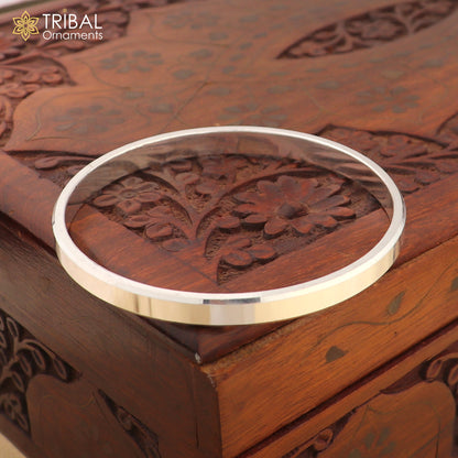Sterling silver customized plain bangle kada from Tribal Ornaments, 2.10 inches tribal jewelry with simple tribal design