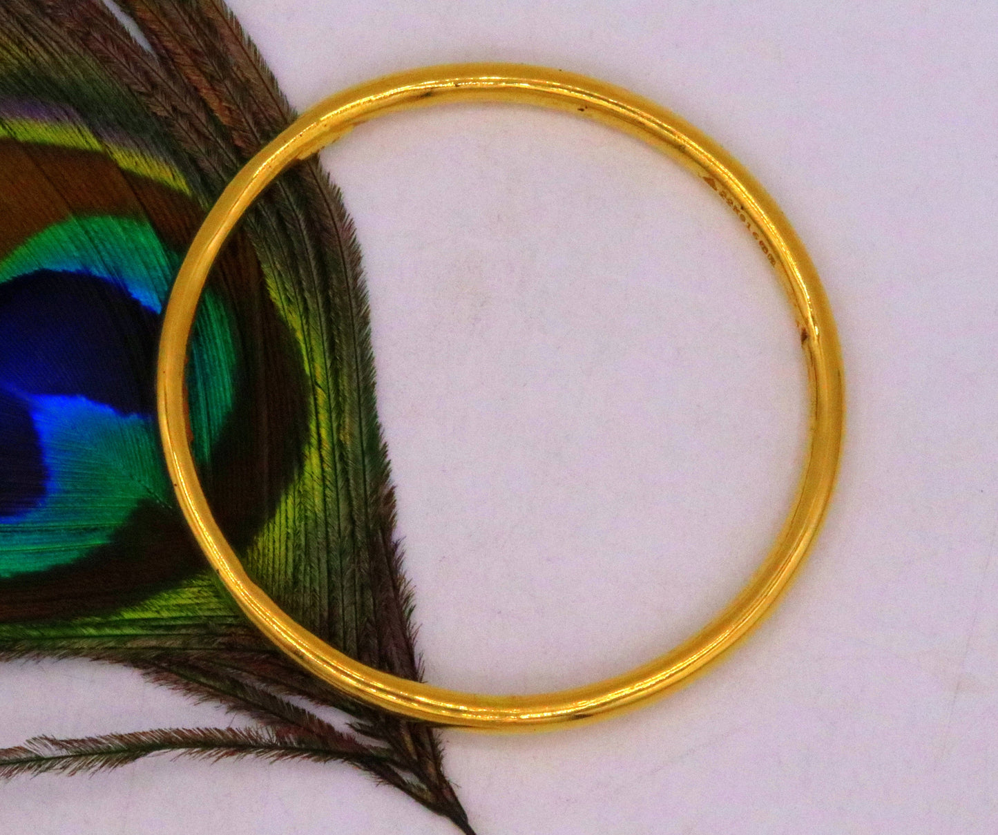 22K yellow gold handmade plain bangle bracelet for women and girls, traditional gold jewelry with hallmark by TRIBAL ORNAMENTS.