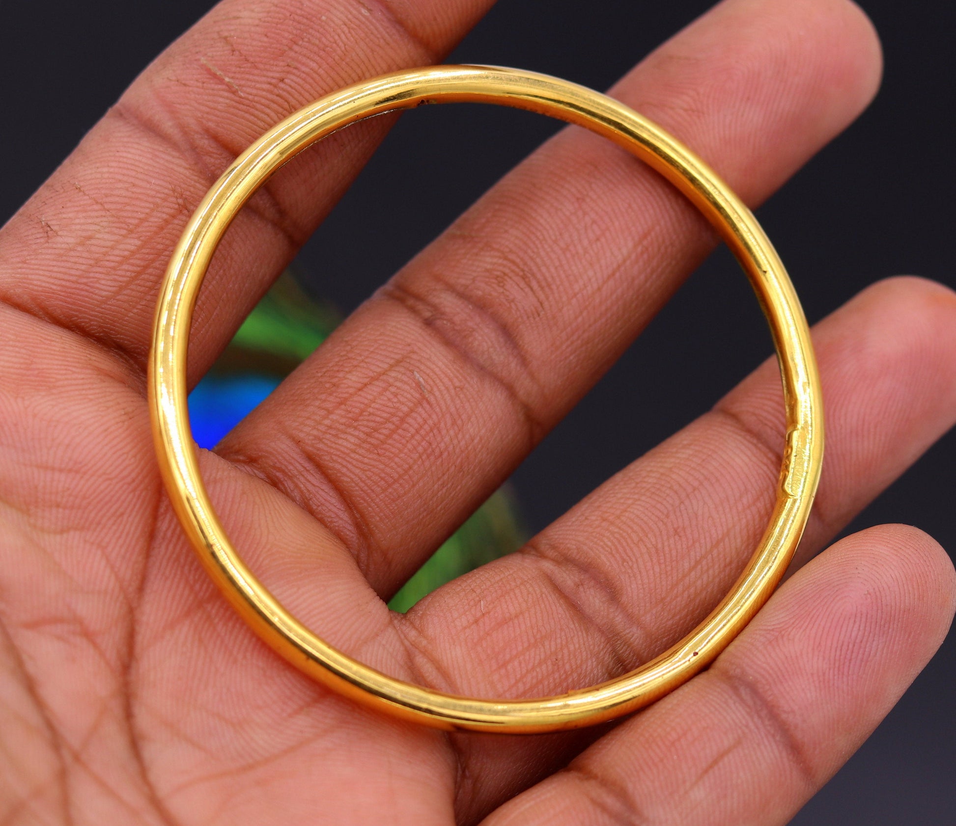 22K yellow gold handmade bangle bracelet for women and girls, traditional gold jewelry with hallmarking from TRIBAL ORNAMENTS.