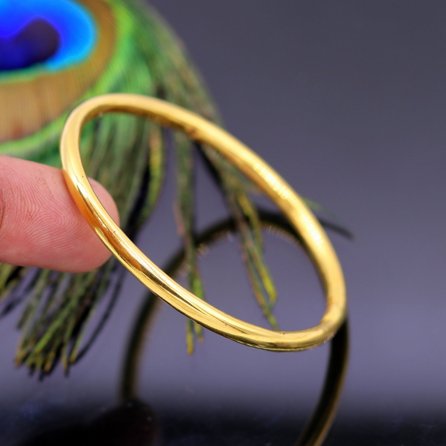 22K yellow gold handmade plain bangle bracelet for women and girls, traditional jewelry with hallmark from TRIBAL ORNAMENTS.