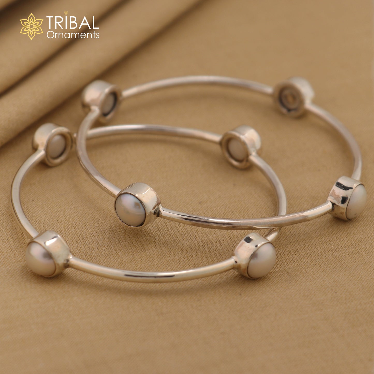 925 sterling silver plain bangle bracelet with gorgeous natural pearl stone floral design bangles girl's jewelry ba128 - TRIBAL ORNAMENTS