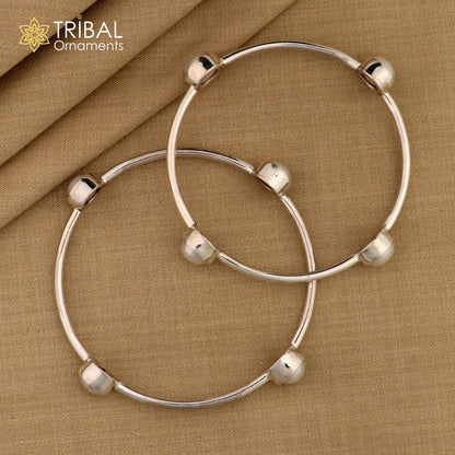 925 silver bangle bracelet with natural pearl stone and floral design, crafted for girls by TRIBAL ORNAMENTS.