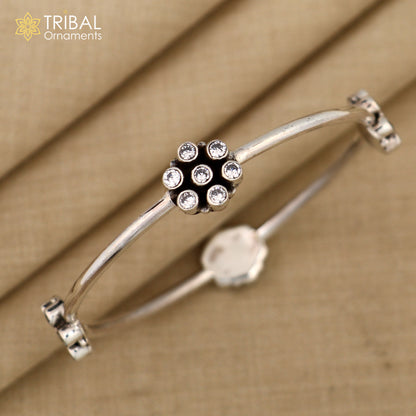 Sterling silver bangle bracelet with cubic zirconia stones, suitable for brides or girls, by TRIBAL ORNAMENTS.