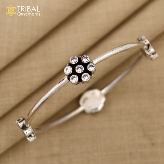 925 sterling silver plain bangle bracelet with gorgeous cubic zircon stone bangles brides or girl's jewelry ba127 - TRIBAL ORNAMENTS