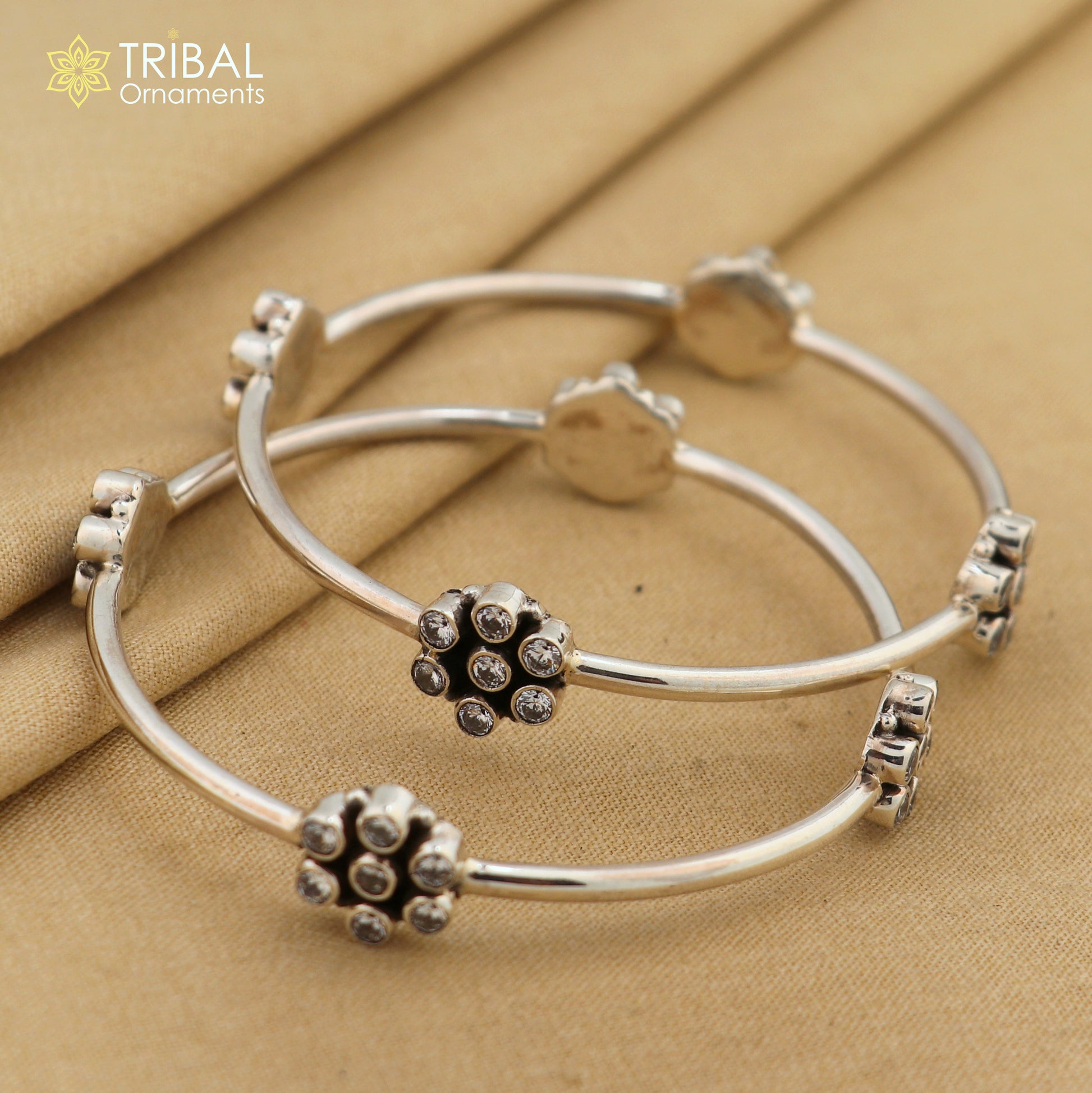 925 sterling silver plain bangle bracelet with gorgeous cubic zircon stone bangles brides or girl's jewelry ba127 - TRIBAL ORNAMENTS