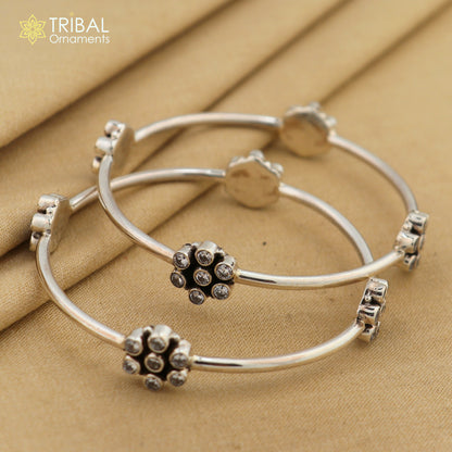 Sterling silver bangle bracelet with cubic zircon stone, elegant jewelry for brides or girls, by TRIBAL ORNAMENTS.