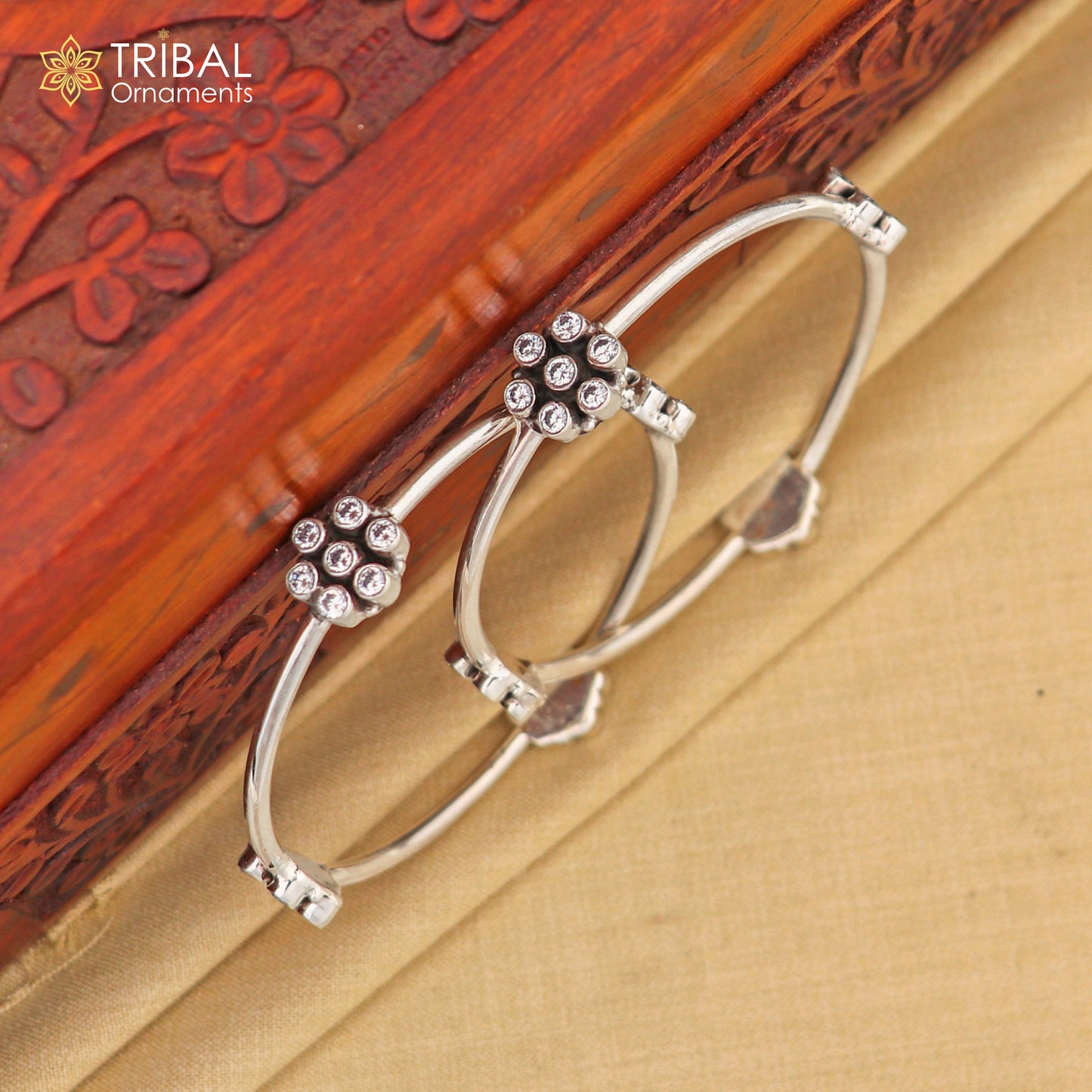925 sterling silver plain bangle bracelet with gorgeous cubic zircon stone bangles brides or girl's jewelry ba127 - TRIBAL ORNAMENTS