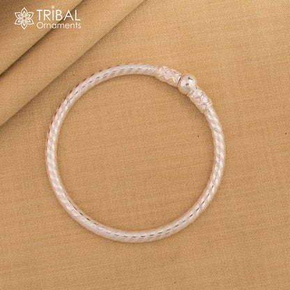 925 sterling silver bangle bracelet with a single ball design, handmade Tribal Ornaments kada for unisex jewelry.