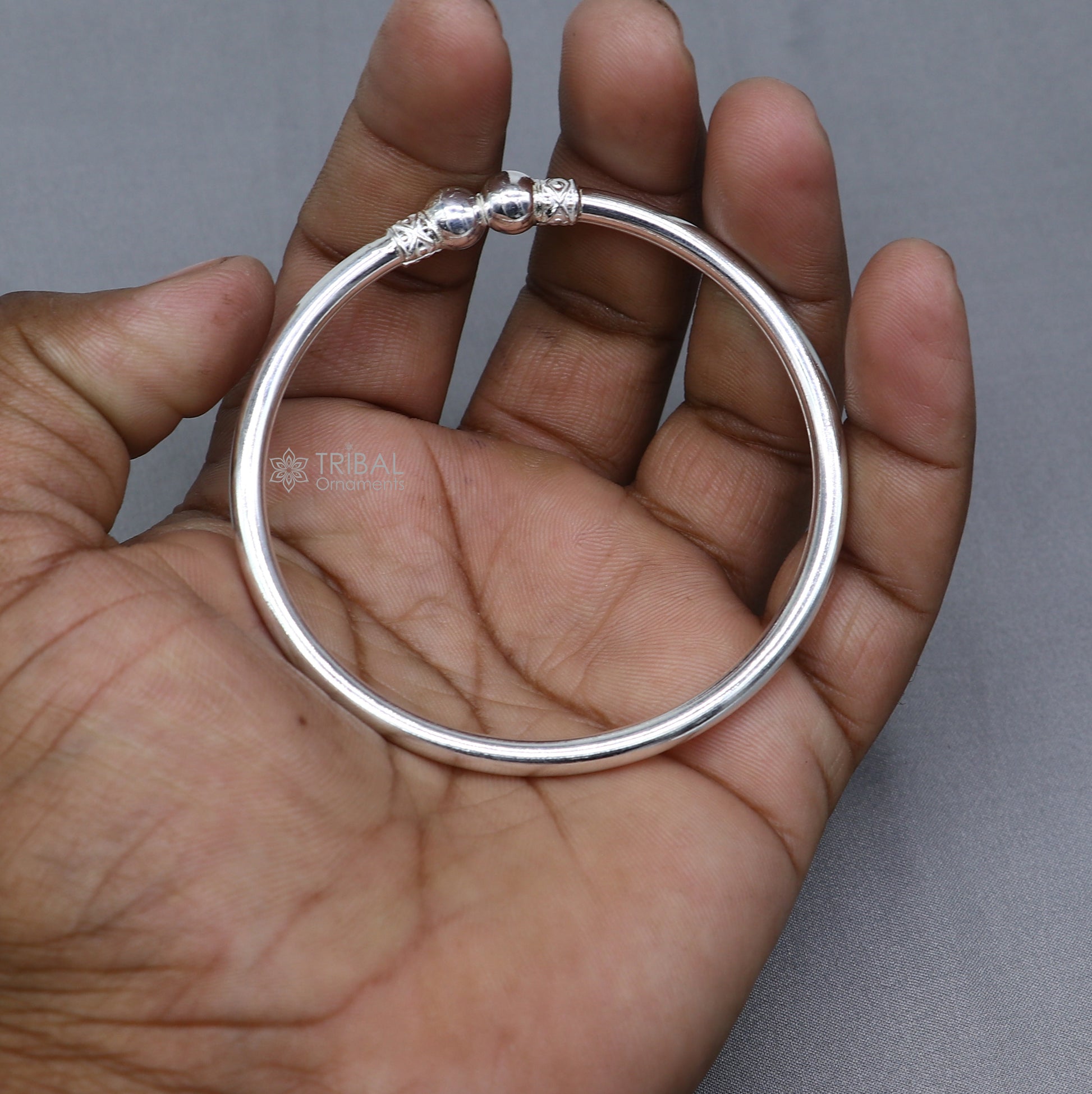 925 sterling silver handmade plain Ball design bangle bracelet kada jewelry, unique ball kada bangle for girls nba431 - TRIBAL ORNAMENTS