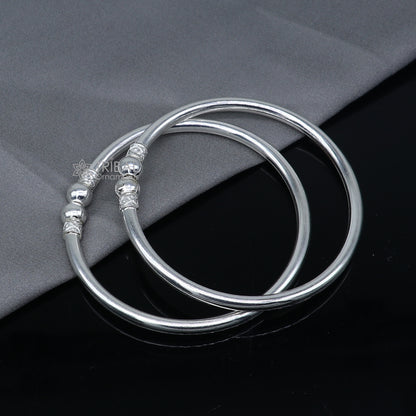 Sterling silver plain ball design bangle bracelet for girls, handmade tribal jewelry by TRIBAL ORNAMENTS.