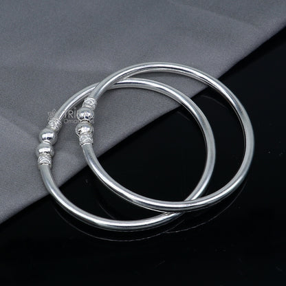 925 sterling silver plain ball design bangle bracelet for girls, handmade tribal ornament kada jewelry with sleek, minimalist style