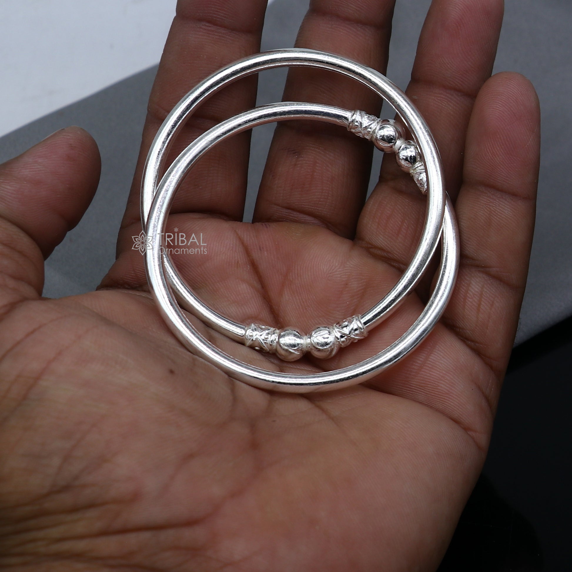 925 sterling silver handmade plain Ball design bangle bracelet kada jewelry, unique ball kada bangle for girls nba431 - TRIBAL ORNAMENTS