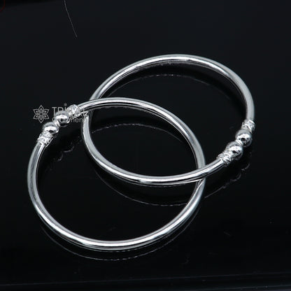 925 sterling silver plain ball design bangle bracelet for girls, handmade Tribale Ornaments jewelry, sleek and simple kada style