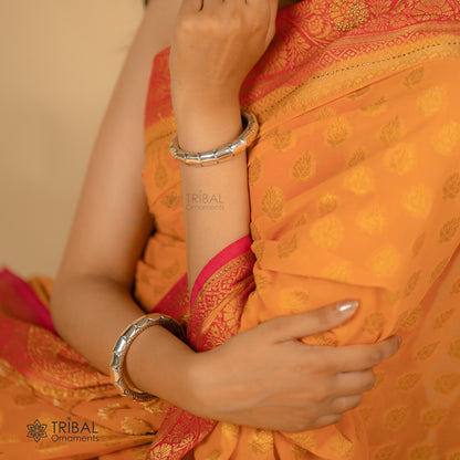 Sterling silver handmade bangle bracelet with vintage antique design, unisex stylish jewelry by TRIBAL ORNAMENTS.