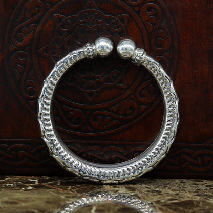 Sterling silver customized unisex bangle bracelet with vintage antique design, handmade tribal jewelry by TRIBAL ORNAMENTS.