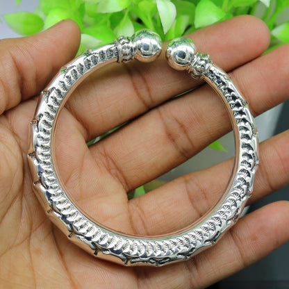 925 sterling silver customized work bangle bracelet, vintage-inspired unisex jewelry with intricate handmade design by TRIBAL ORNAMENTS
