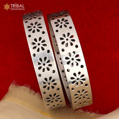 925 sterling silver floral work bangle bracelet by TRIBAL ORNAMENTS, stylish bridal jewelry with intricate floral design.
